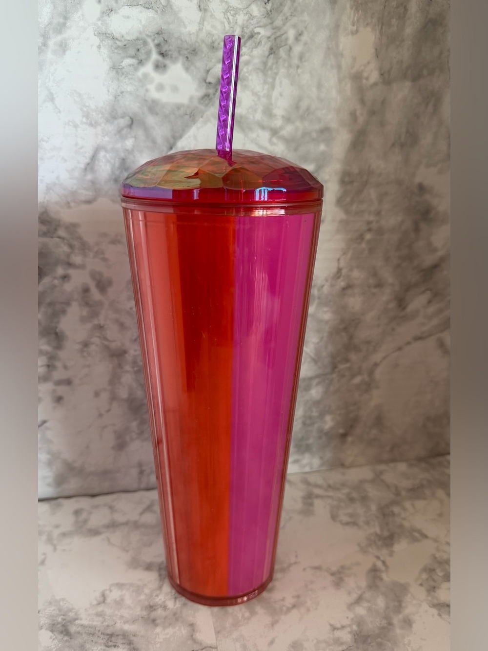 Starbucks Red and Pink Ombre Reusable Tumbler with Straw